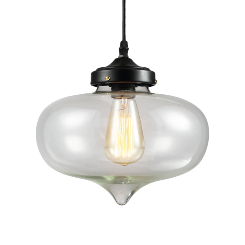 Vintage Brass Clear Glass Ceiling Pendant Light - 1-Light Cylinder/Dome/Schoolhouse Lamp