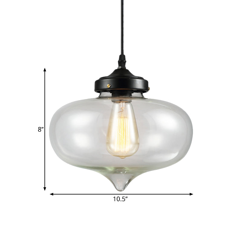 Vintage Brass Clear Glass Ceiling Pendant Light - 1-Light Cylinder/Dome/Schoolhouse Lamp