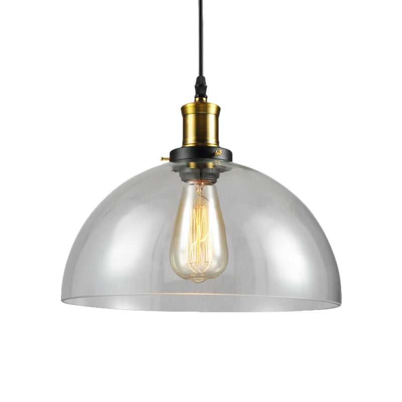 Vintage Brass Clear Glass Ceiling Pendant Light - 1-Light Cylinder/Dome/Schoolhouse Lamp