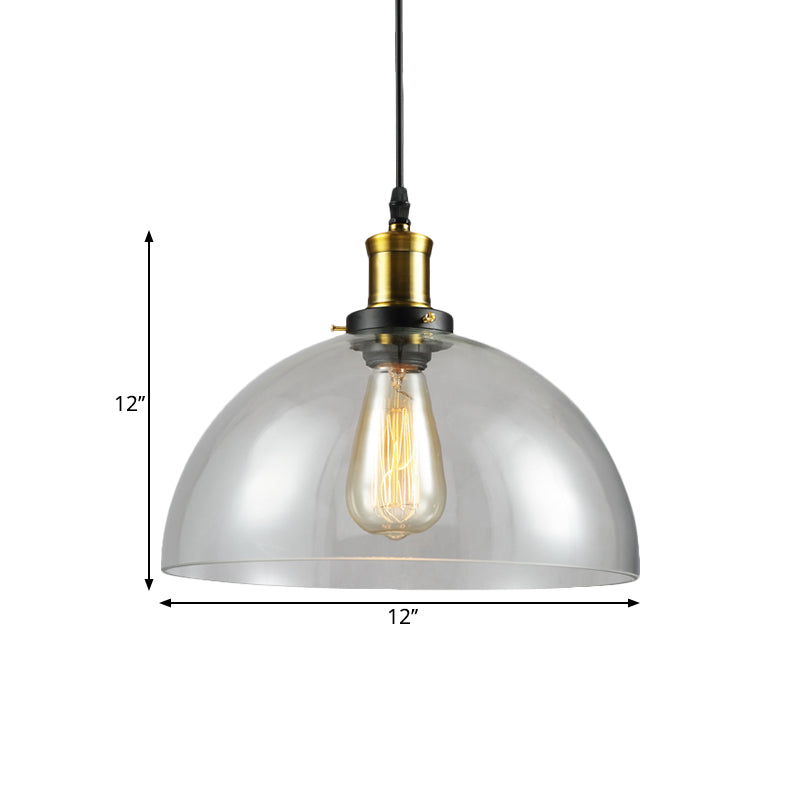 Vintage Brass Clear Glass Ceiling Pendant Light - 1-Light Cylinder/Dome/Schoolhouse Lamp