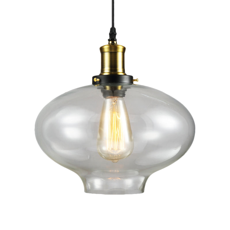 Vintage Brass Clear Glass Ceiling Pendant Light - 1-Light Cylinder/Dome/Schoolhouse Lamp