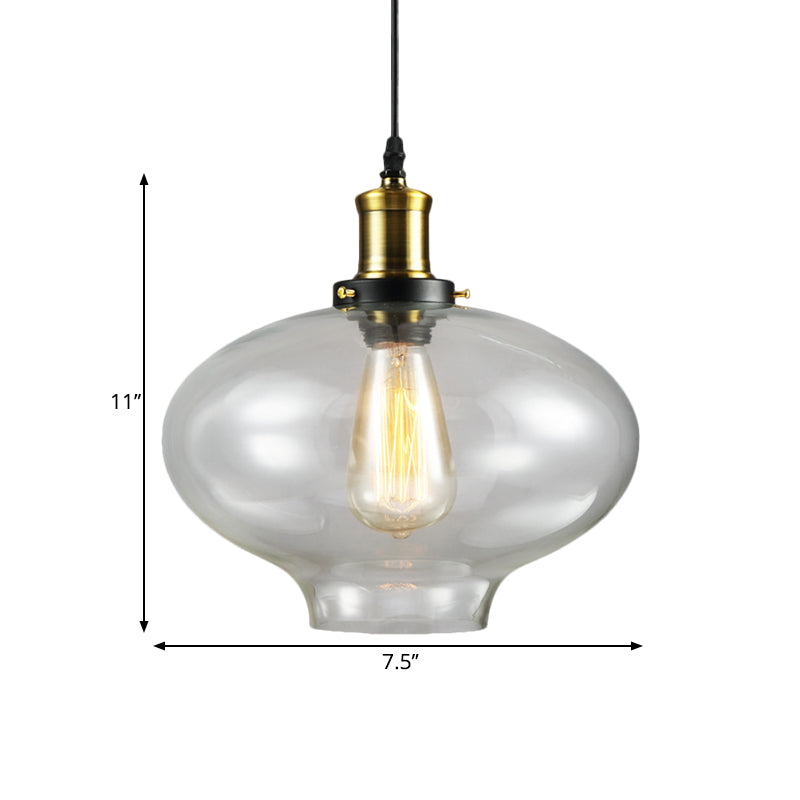 Vintage Brass Clear Glass Ceiling Pendant Light - 1-Light Cylinder/Dome/Schoolhouse Lamp