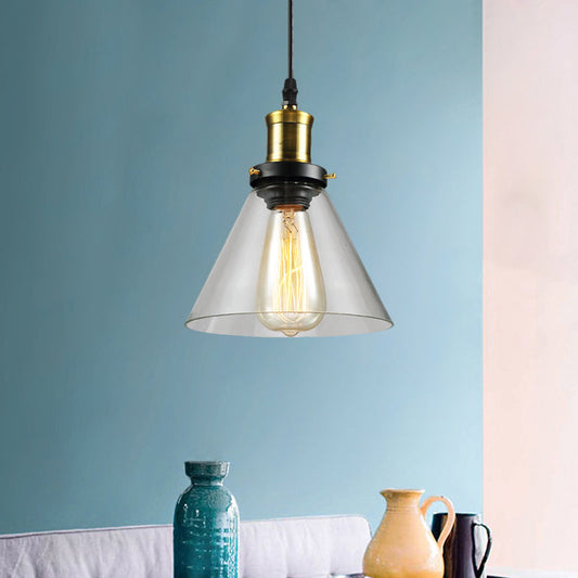 Vintage Clear Glass Hanging Ceiling Light with Brass Finish, Ideal for Living Room Décor