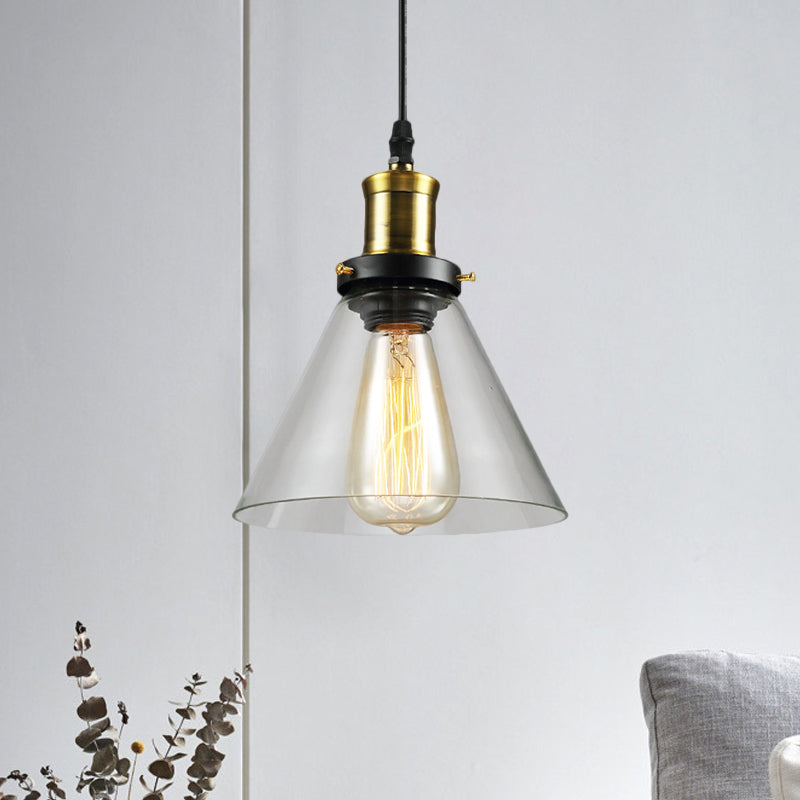 Vintage Clear Glass Hanging Ceiling Light with Brass Finish, Ideal for Living Room Décor