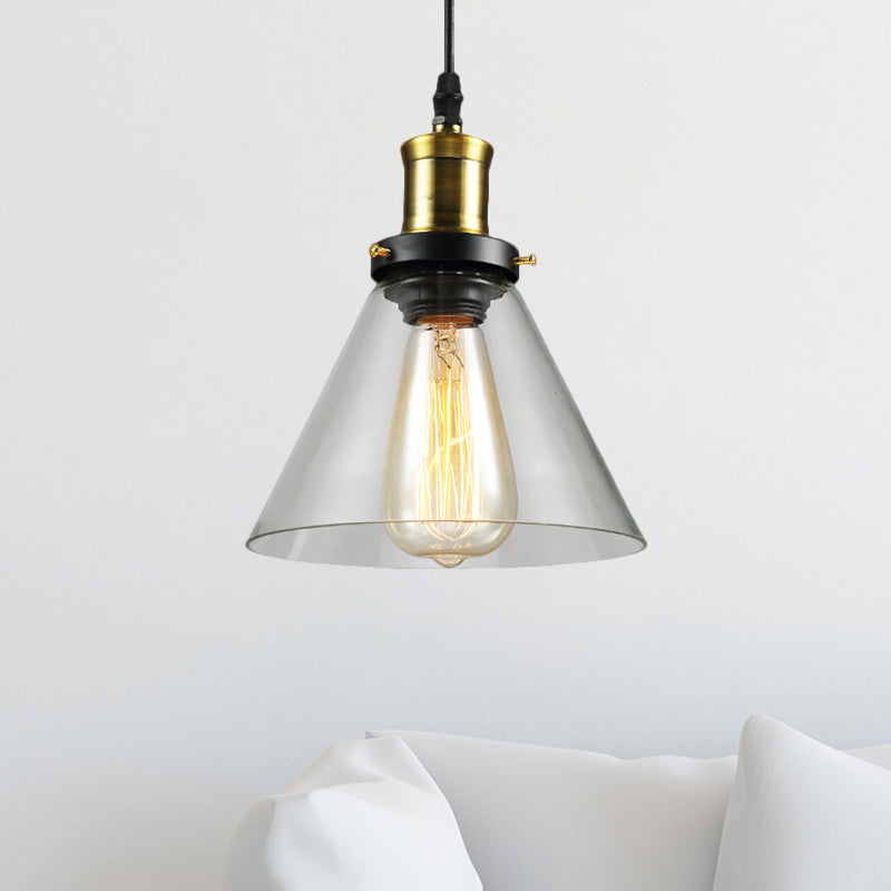 Vintage Clear Glass Hanging Ceiling Light with Brass Finish, Ideal for Living Room Décor