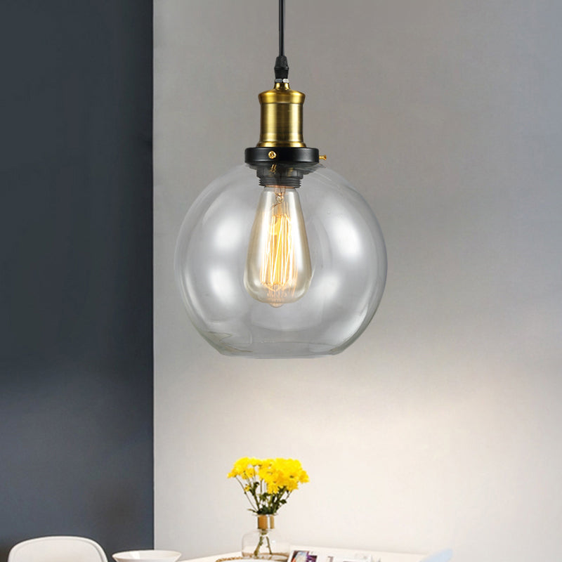 Vintage Clear Glass Hanging Ceiling Light with Brass Finish, Ideal for Living Room Décor