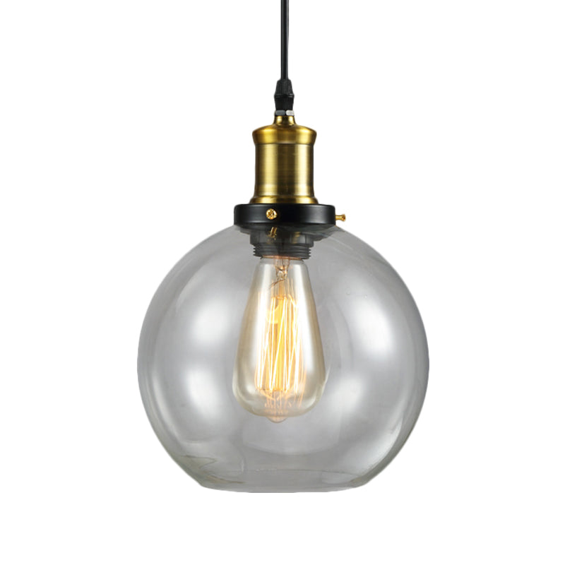Vintage Brass Hanging Ceiling Light With Clear Glass Cone/Globe Pendant For Living Room