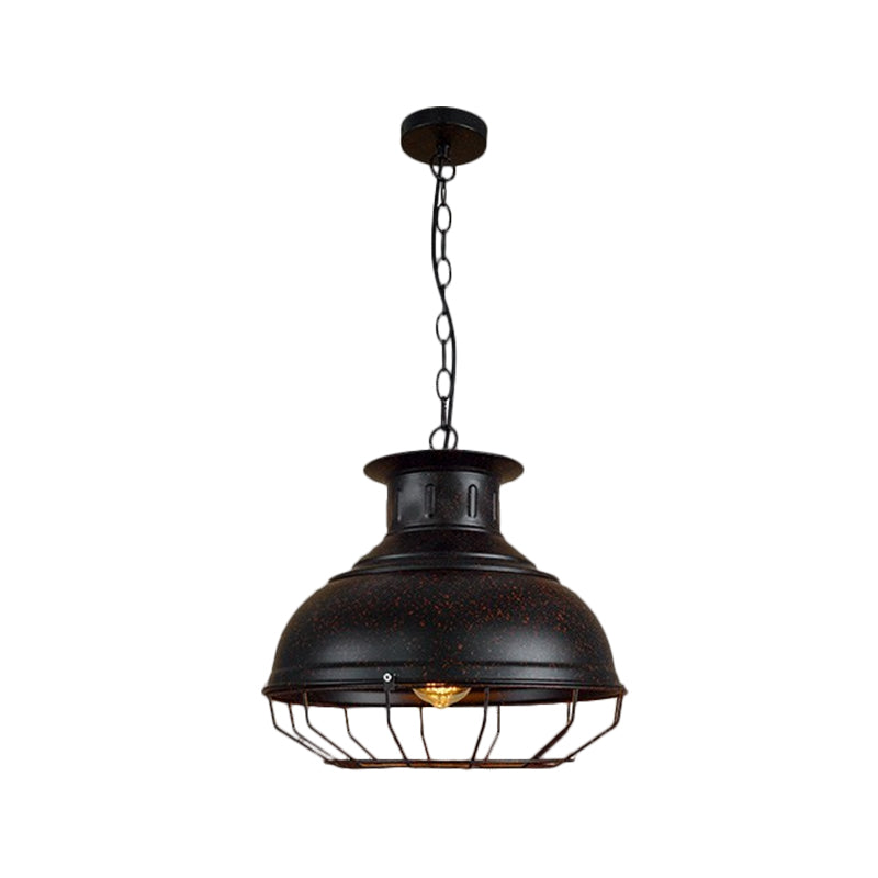 Vintage-Style Black/Rust Pendant Lamp with Wire Cage - Coffee Shop Light Fixture