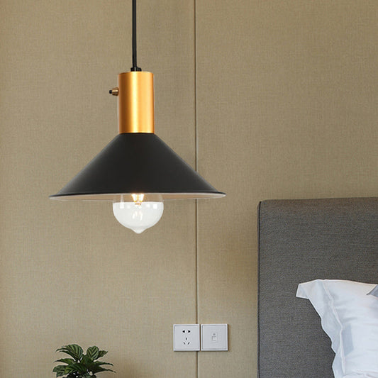 Modern Tapered Shade Ceiling Fixture - 1-Light Metallic Suspension Lamp in Black/Grey for Coffee Shop