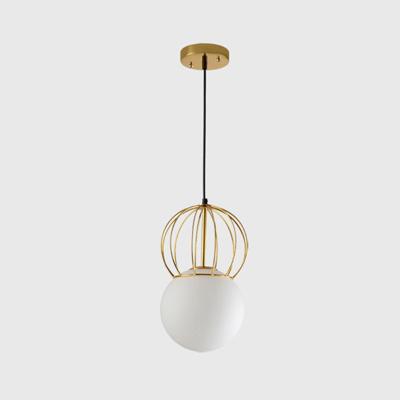Modern White Globe Hanging Light With Frosted Glass Shade For Bedroom