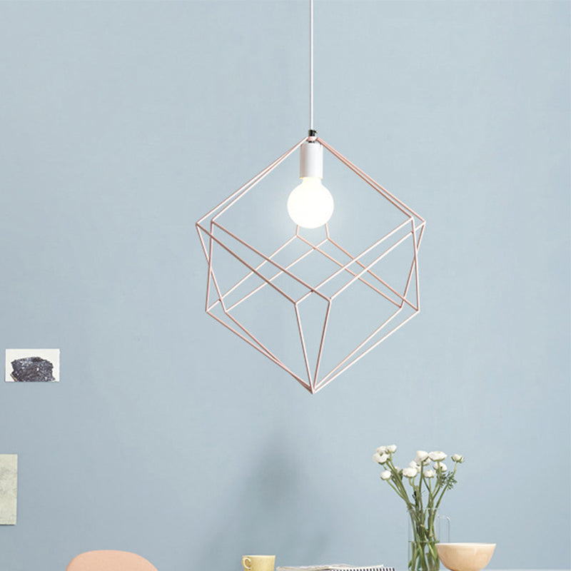 Macaron Iron Cube Pendant Light - Stylish Dining Table and Hallway Hanging Lamp