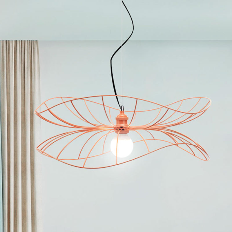Pink Lotus Leaf Pendant Light for Dining and Hotel: Modern Iron Lamp