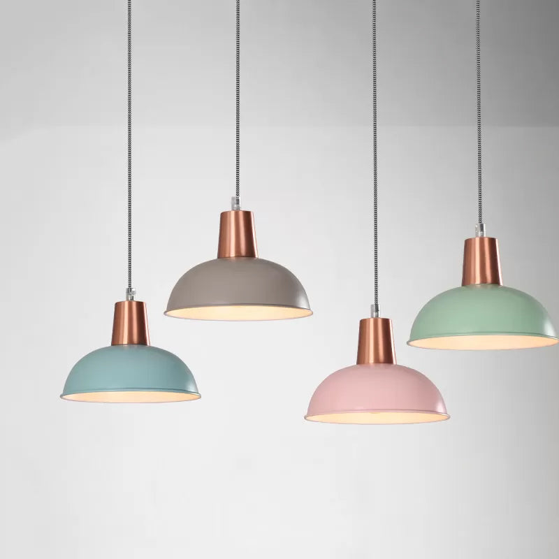 Metal Dome Pendant Light - Macaron Loft Suspension For Kitchen Or Stairway Grey