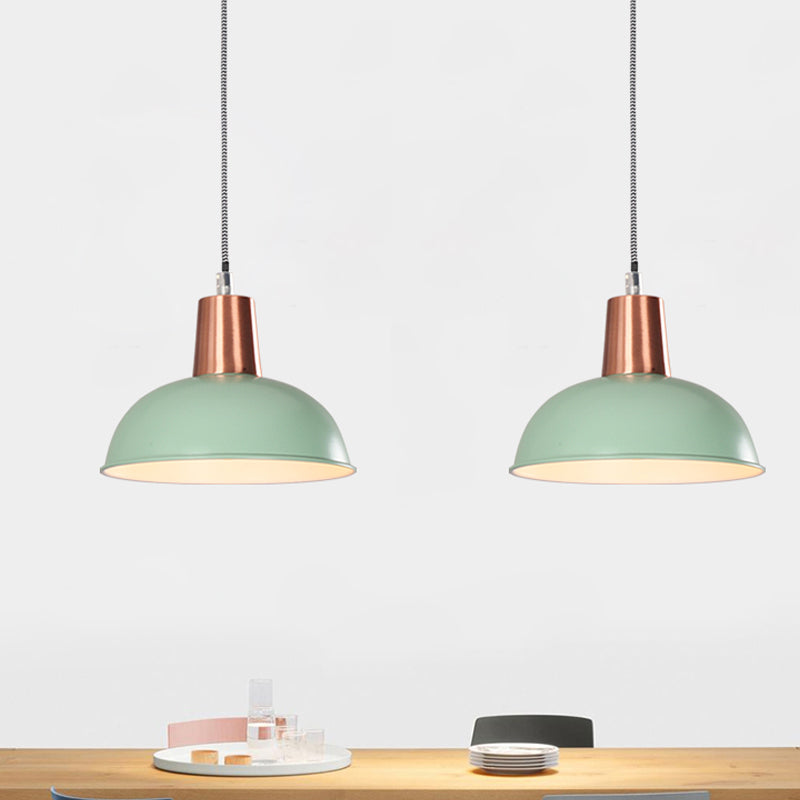 Metal Dome Pendant Light - Macaron Loft Suspension For Kitchen Or Stairway Green
