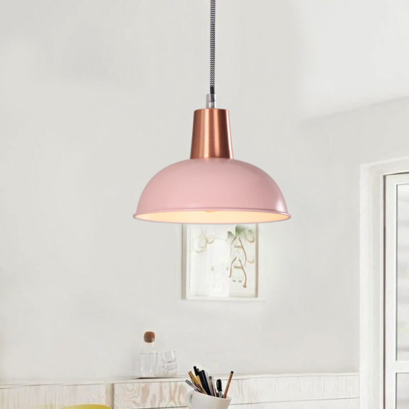 Metal Dome Pendant Light - Macaron Loft Suspension For Kitchen Or Stairway Pink