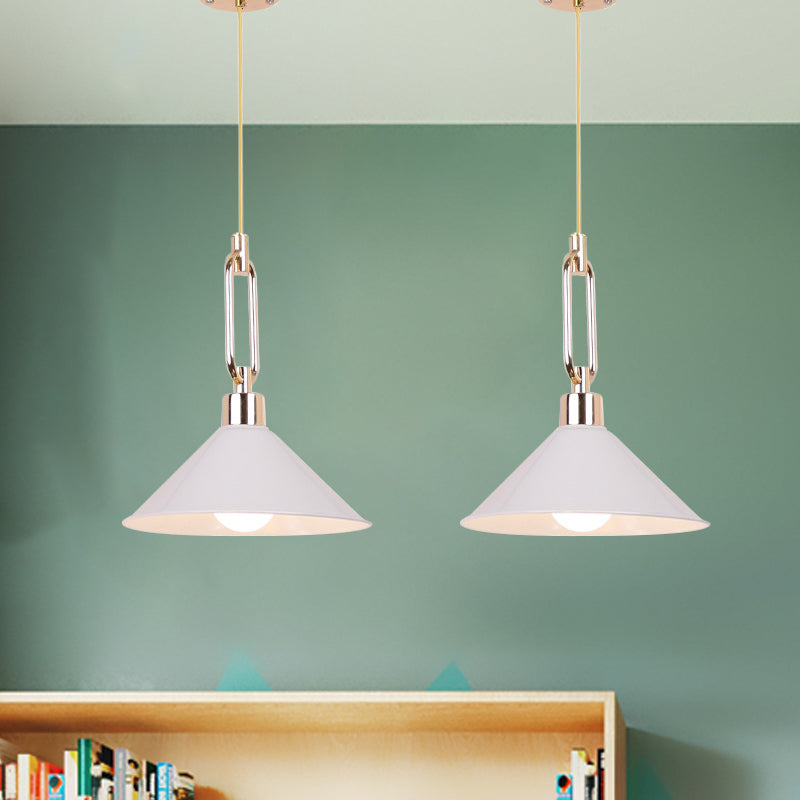 Hotel Macaron Pyramid Pendant Lamp: Candy Colored Single Light Metal Suspension White