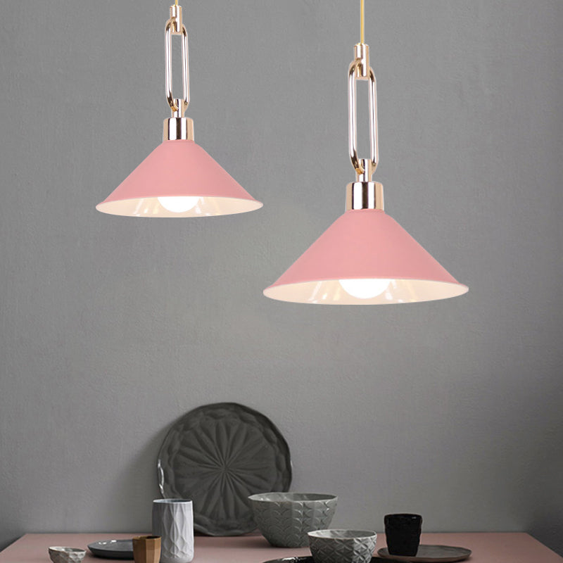 Hotel Macaron Pyramid Pendant Lamp: Candy Colored Single Light Metal Suspension Pink