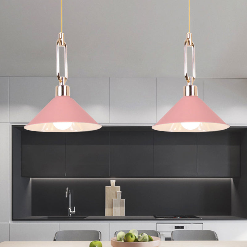 Hotel Macaron Pyramid Pendant Lamp: Candy Colored Single Light Metal Suspension
