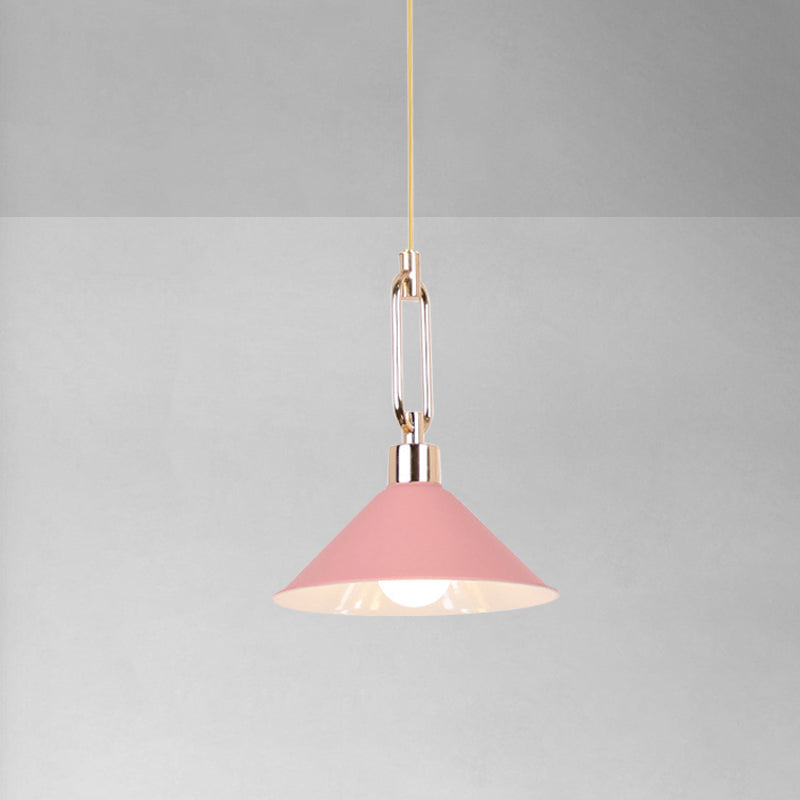 Hotel Macaron Pyramid Pendant Lamp: Candy Colored Single Light Metal Suspension