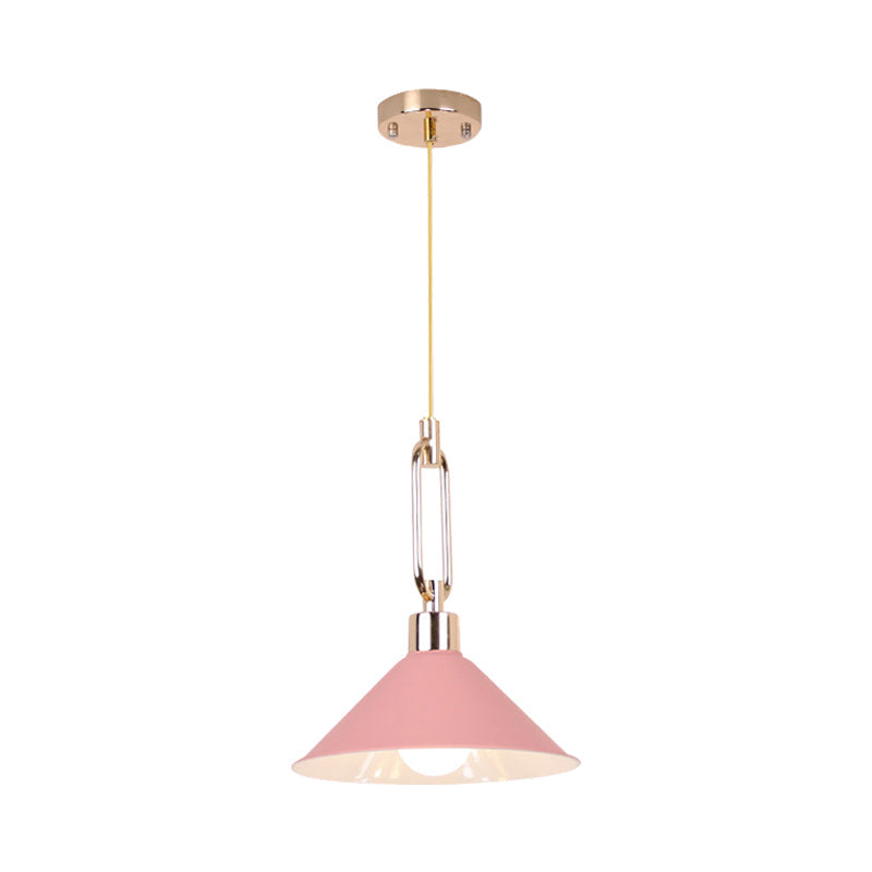 Hotel Macaron Pyramid Pendant Lamp: Candy Colored Single Light Metal Suspension