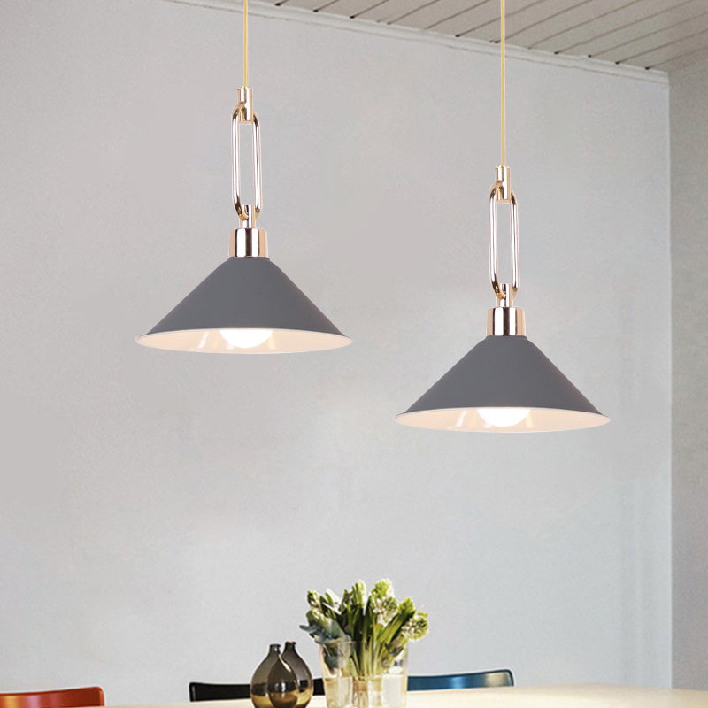Hotel Macaron Pyramid Pendant Lamp: Candy Colored Single Light Metal Suspension Grey