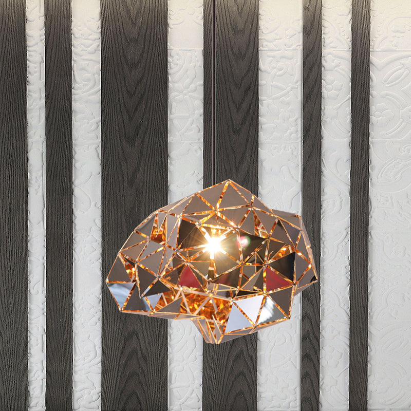 Metallic Polyhedron Pendant Light - Modern Hanging Lamp for Dining Table - 1 Light