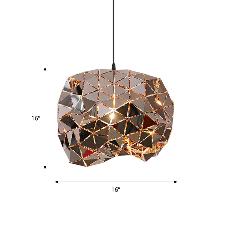 Metallic Polyhedron Pendant Light - Modern Hanging Lamp for Dining Table - 1 Light