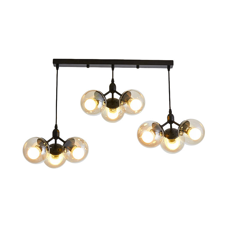Modern Black Clear Glass Round Cluster Hanging Ceiling Lamp with Linear Design - Multiple Lights