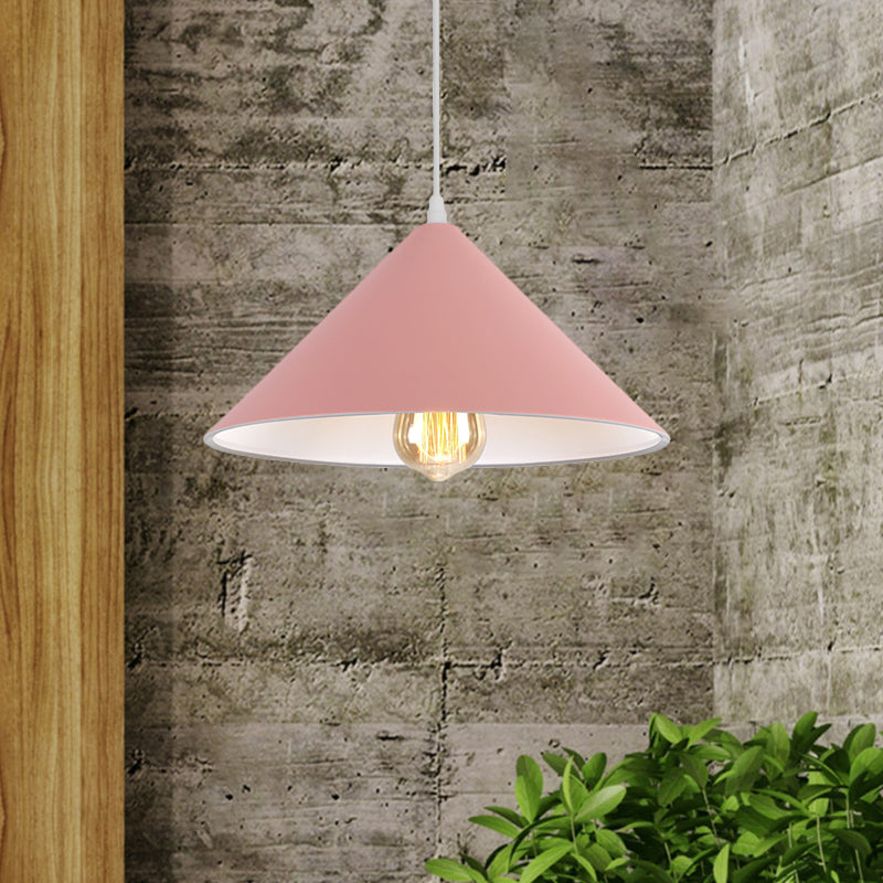 Metallic Macaron Style Pendant Light Fixture for Coffee Shops with Conic Shade, Single Bulb in Black/White/Pink