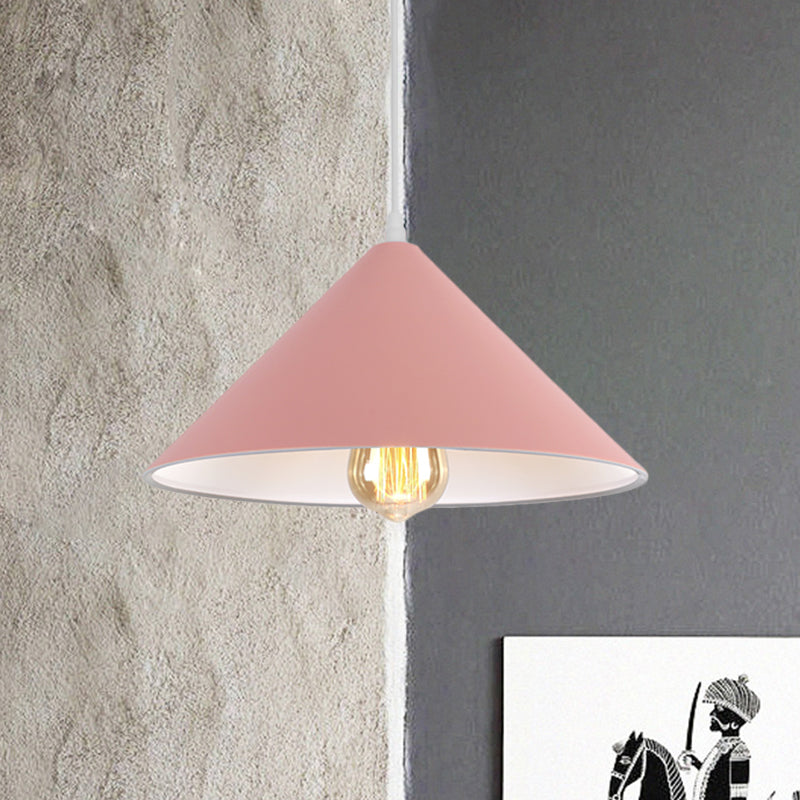 Metallic Macaron Style Pendant Light Fixture for Coffee Shops with Conic Shade, Single Bulb in Black/White/Pink