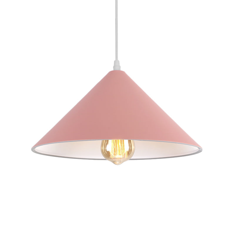 Metallic Macaron Style Pendant Light Fixture for Coffee Shops with Conic Shade, Single Bulb in Black/White/Pink