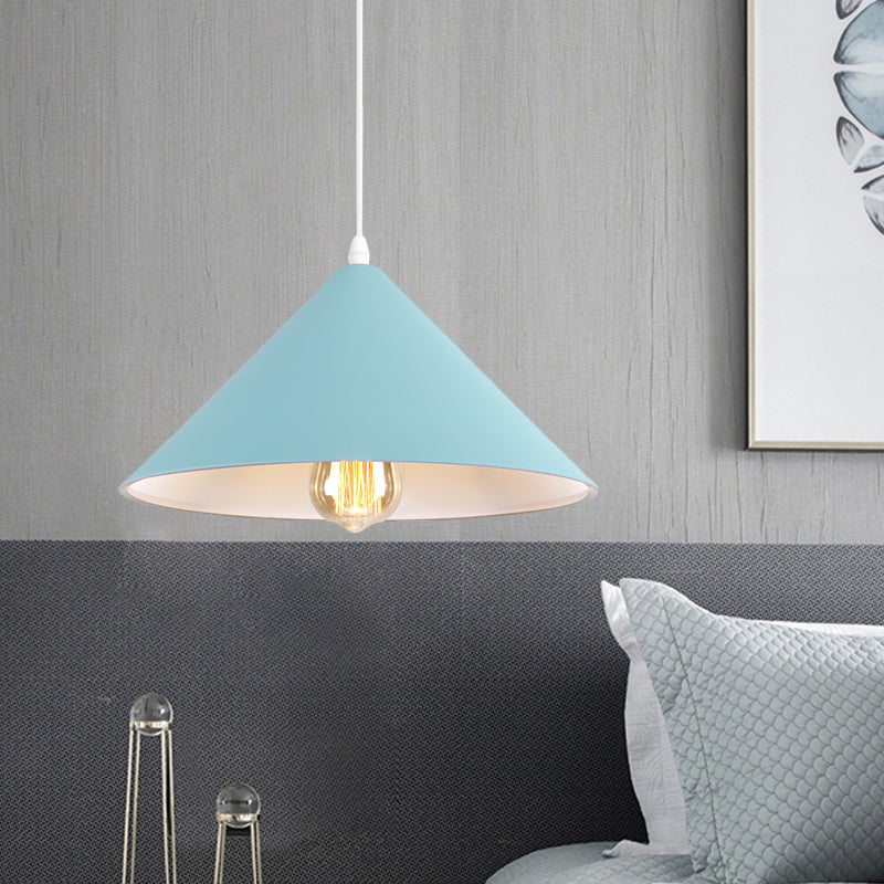 Metallic Macaron Style Pendant Light Fixture for Coffee Shops with Conic Shade, Single Bulb in Black/White/Pink