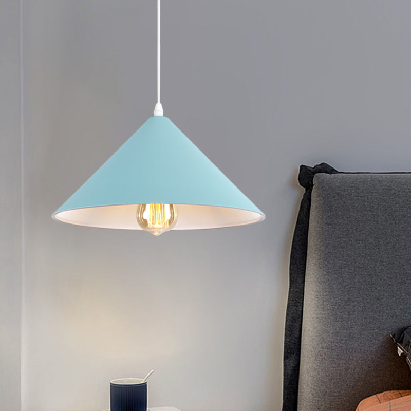 Metallic Macaron Style Pendant Light Fixture for Coffee Shops with Conic Shade, Single Bulb in Black/White/Pink