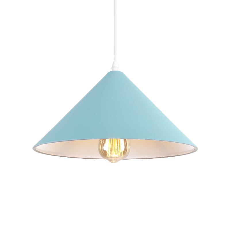 Metallic Macaron Style Pendant Light Fixture for Coffee Shops with Conic Shade, Single Bulb in Black/White/Pink