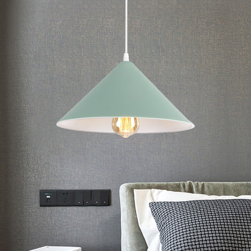 Metallic Macaron Style Pendant Light Fixture for Coffee Shops with Conic Shade, Single Bulb in Black/White/Pink