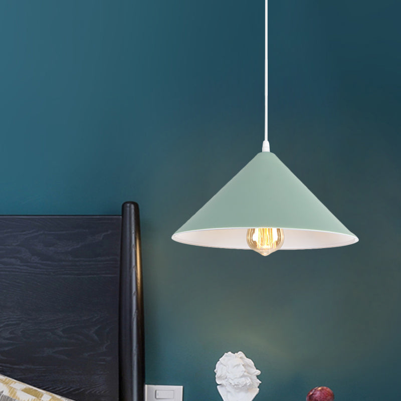 Metallic Macaron Style Pendant Light Fixture for Coffee Shops with Conic Shade, Single Bulb in Black/White/Pink