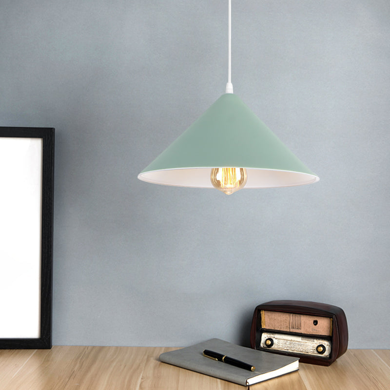Metallic Macaron Style Pendant Light Fixture for Coffee Shops with Conic Shade, Single Bulb in Black/White/Pink