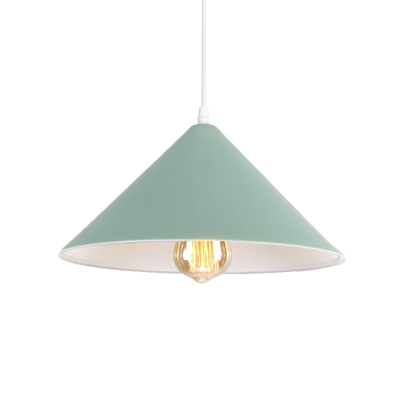 Metallic Macaron Style Pendant Light Fixture for Coffee Shops with Conic Shade, Single Bulb in Black/White/Pink