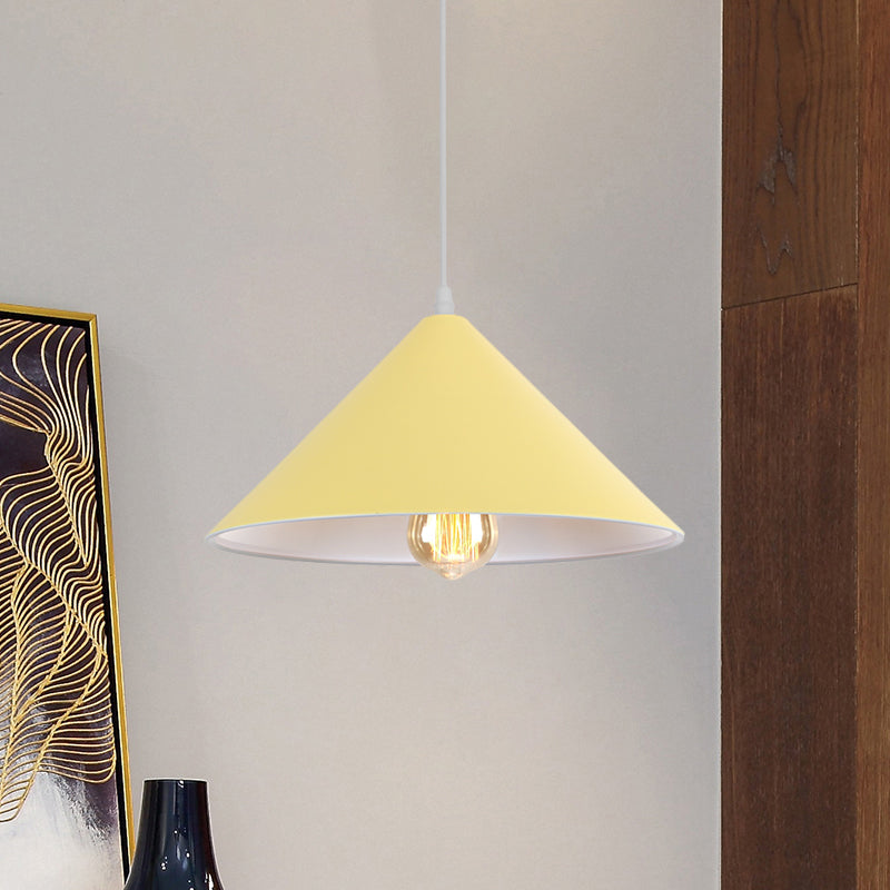 Metallic Macaron Style Pendant Light Fixture for Coffee Shops with Conic Shade, Single Bulb in Black/White/Pink