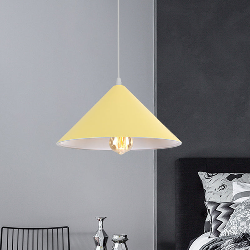 Metallic Macaron Style Pendant Light Fixture for Coffee Shops with Conic Shade, Single Bulb in Black/White/Pink