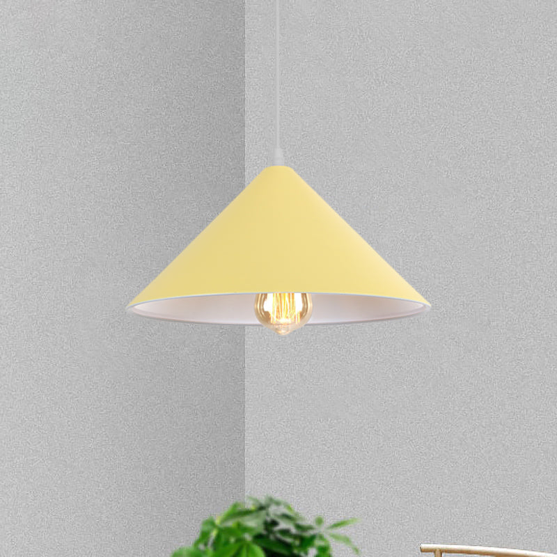 Metallic Macaron Style Pendant Light Fixture for Coffee Shops with Conic Shade, Single Bulb in Black/White/Pink