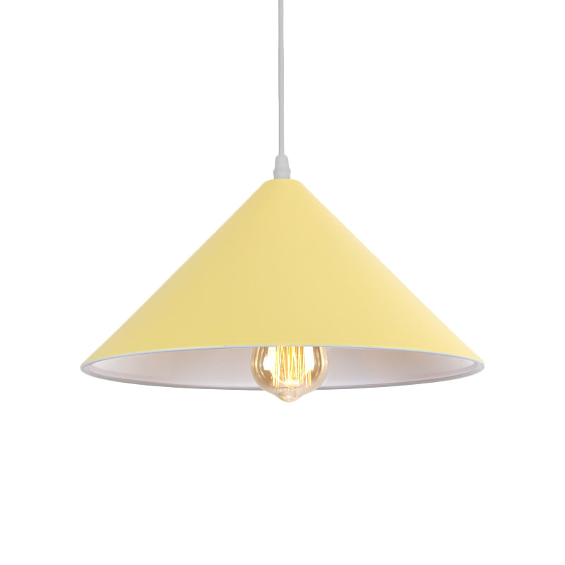 Metallic Macaron Style Pendant Light Fixture for Coffee Shops with Conic Shade, Single Bulb in Black/White/Pink