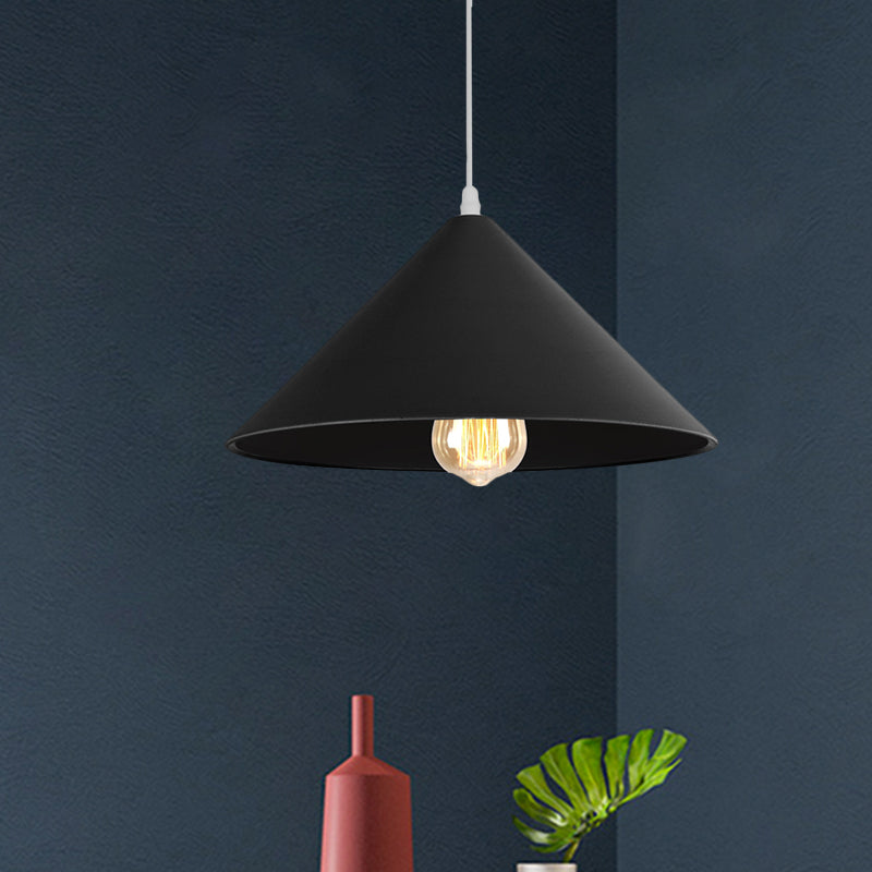 Metallic Macaron Style Pendant Light Fixture for Coffee Shops with Conic Shade, Single Bulb in Black/White/Pink