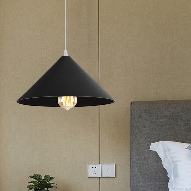 Metallic Macaron Style Pendant Light Fixture for Coffee Shops with Conic Shade, Single Bulb in Black/White/Pink
