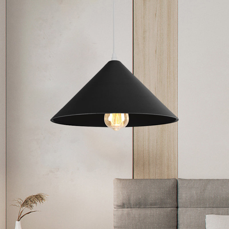 Metallic Macaron Style Pendant Light Fixture for Coffee Shops with Conic Shade, Single Bulb in Black/White/Pink