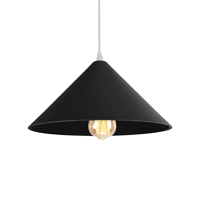 Metallic Macaron Style Pendant Light Fixture for Coffee Shops with Conic Shade, Single Bulb in Black/White/Pink