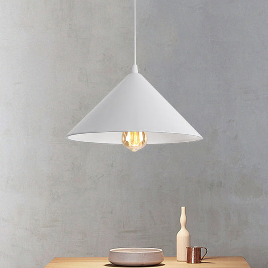 Metallic Macaron Style Pendant Light Fixture for Coffee Shops with Conic Shade, Single Bulb in Black/White/Pink