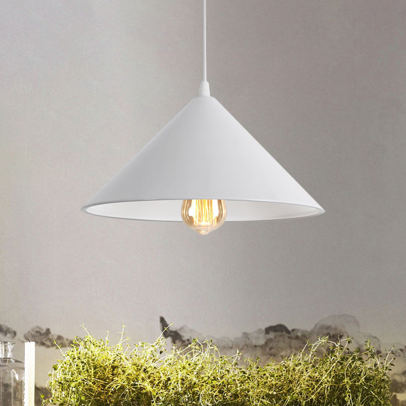 Metallic Macaron Style Pendant Light Fixture for Coffee Shops with Conic Shade, Single Bulb in Black/White/Pink