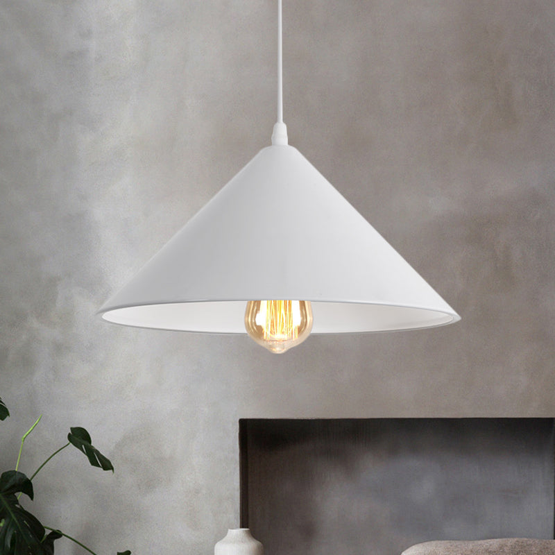 Metallic Macaron Style Pendant Light Fixture for Coffee Shops with Conic Shade, Single Bulb in Black/White/Pink