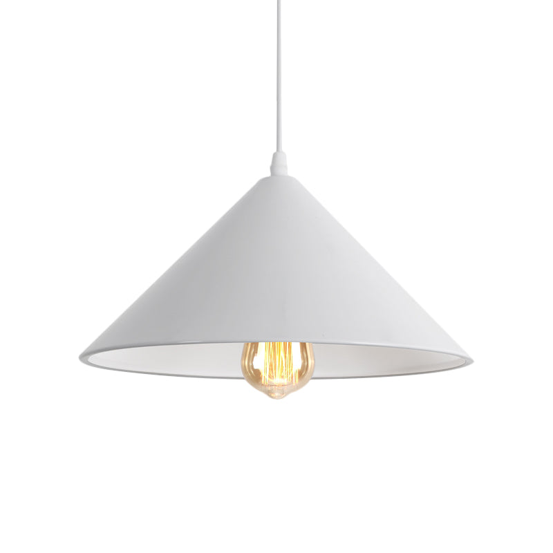 Metallic Macaron Style Pendant Light Fixture for Coffee Shops with Conic Shade, Single Bulb in Black/White/Pink